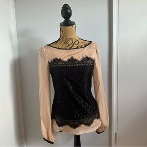 Marciano Cream and Black Silk Long Sleeve Blouse